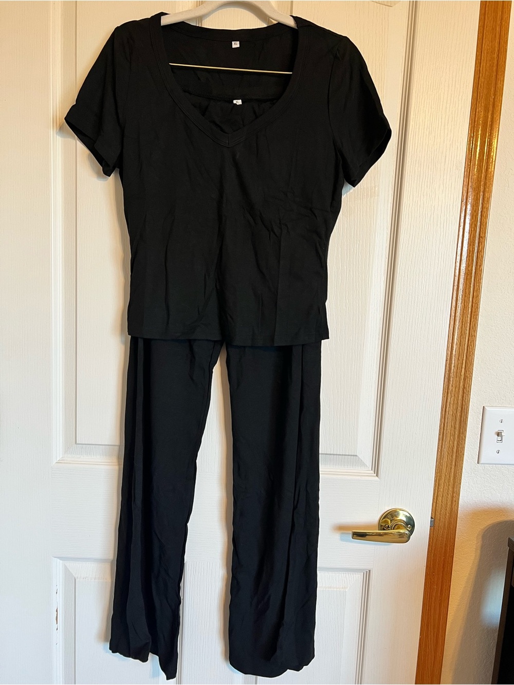 Black V-Neck Top and Wide Leg Pants Set